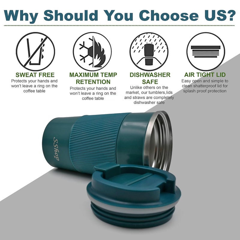 SShop Insulated Travel Coffee Mug Stainless Steel Vacuum Tumbler With LeakProof Lid Reusable Thermal Cup For Hot And Cold Beverages With SpillProof Lid And AntiSlip Grip Ivory 510 ML - Image 4