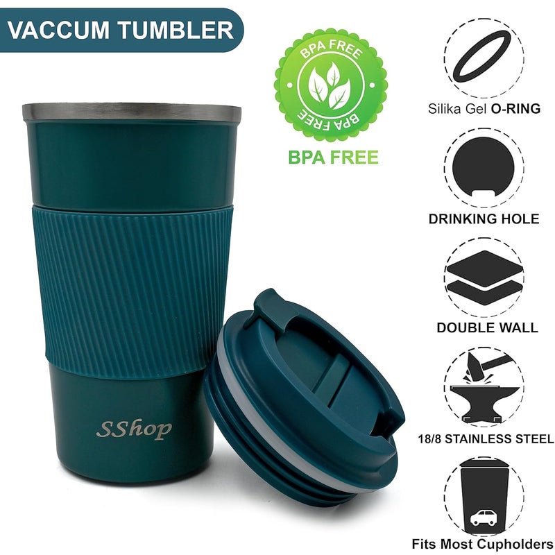 SShop Insulated Travel Coffee Mug Stainless Steel Vacuum Tumbler With LeakProof Lid Reusable Thermal Cup For Hot And Cold Beverages With SpillProof Lid And AntiSlip Grip Ivory 510 ML - Image 2