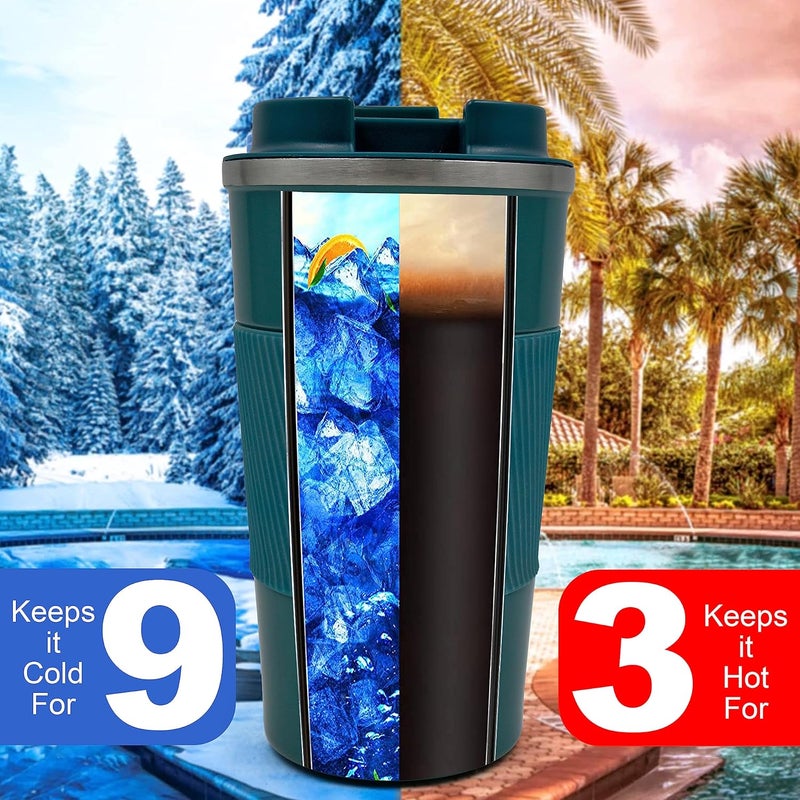 SShop Insulated Travel Coffee Mug Stainless Steel Vacuum Tumbler With LeakProof Lid Reusable Thermal Cup For Hot And Cold Beverages With SpillProof Lid And AntiSlip Grip Ivory 510 ML - Image 3