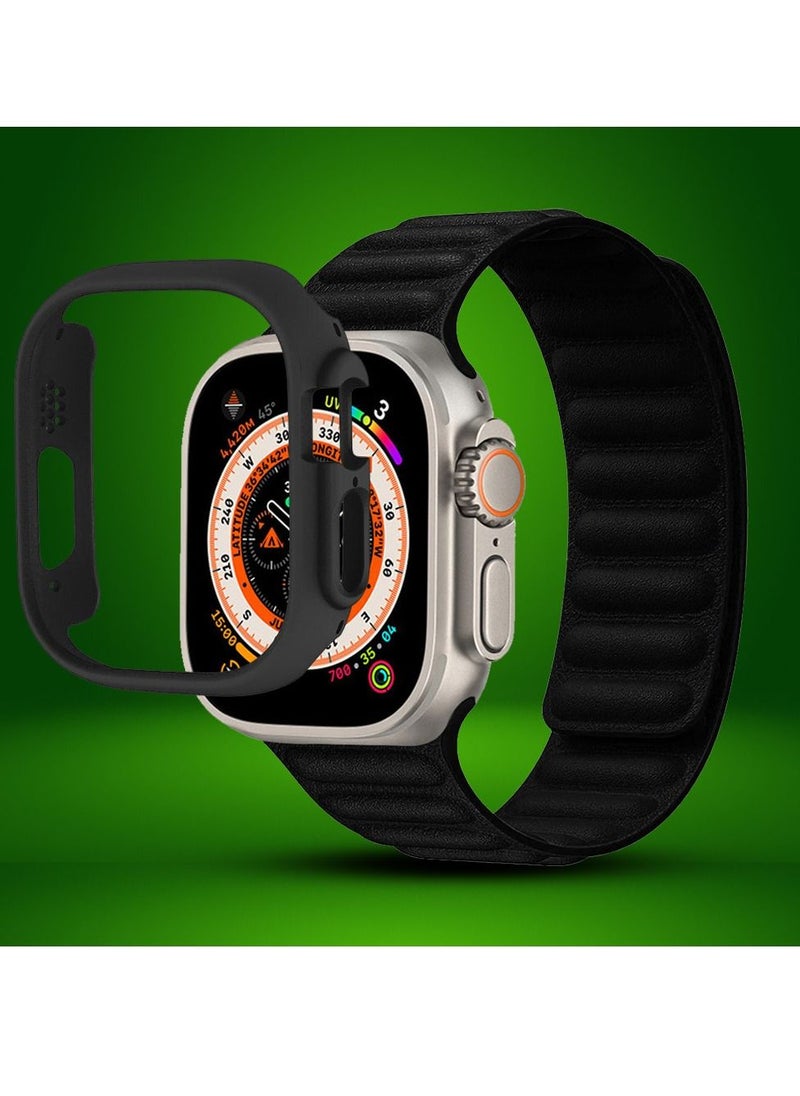 CATANES - 2 Packs For Apple Watch Band 49mm Leather Link Strap Magnetic Loop Bracelet and Black Cup Holder Black2 - Image 1