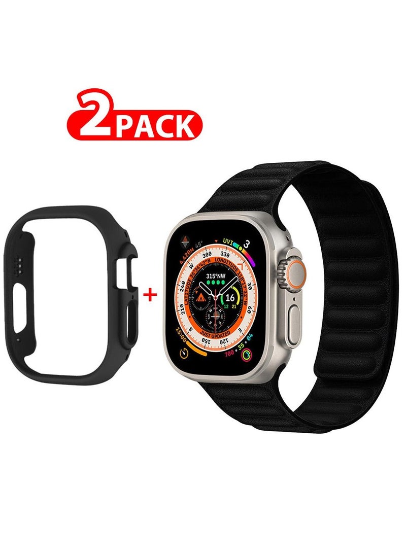 CATANES - 2 Packs For Apple Watch Band 49mm Leather Link Strap Magnetic Loop Bracelet and Black Cup Holder Black2 - Image 1