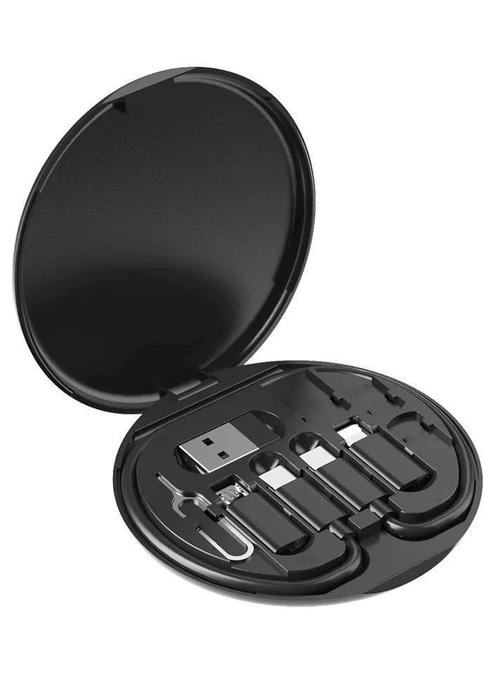 Multi,Function USB Cable Storage Box with SIM Card Slot and Eject Pin, Versatile Charging Cable Organizer and Phone Holder in Black - Image 1