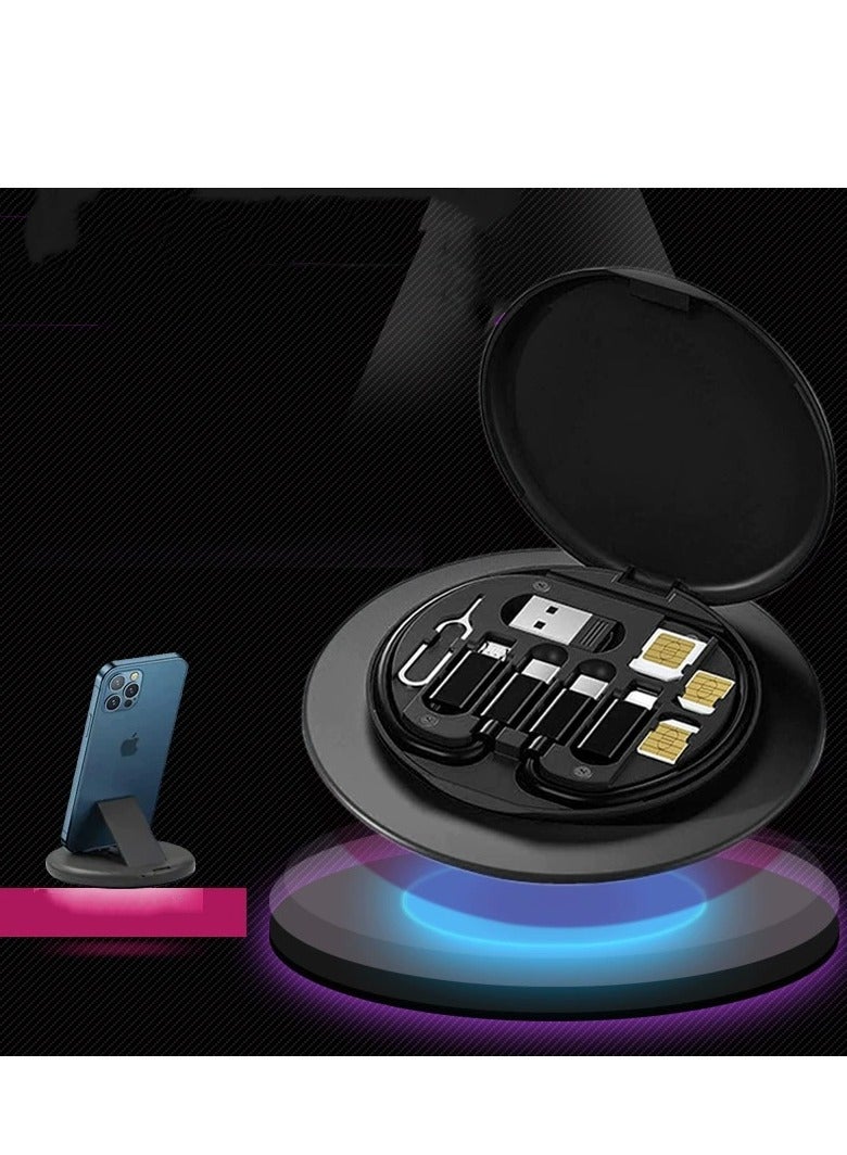 Multi,Function USB Cable Storage Box with SIM Card Slot and Eject Pin, Versatile Charging Cable Organizer and Phone Holder in Black - Image 3