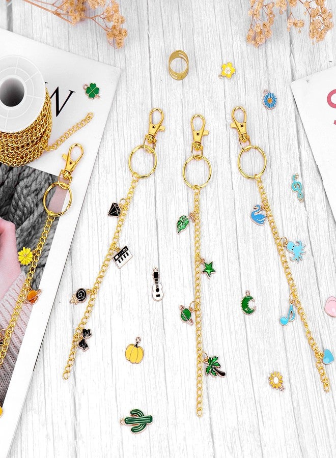 SelfTek طقم صنع سلسلة المفاتيح SelfTek 253 قطعة مع تعليقات، طقم سلسلة مفاتيح DIY مع 100 قطعة تعليقات مينا، 140 حلقة قفز و 32.81 قدم من السلاسل الذهبية للحرف اليدوية للنساء - Image 4