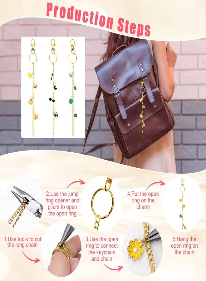 SelfTek طقم صنع سلسلة المفاتيح SelfTek 253 قطعة مع تعليقات، طقم سلسلة مفاتيح DIY مع 100 قطعة تعليقات مينا، 140 حلقة قفز و 32.81 قدم من السلاسل الذهبية للحرف اليدوية للنساء - Image 3