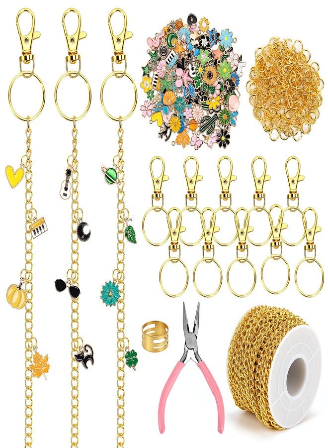 SelfTek طقم صنع سلسلة المفاتيح SelfTek 253 قطعة مع تعليقات، طقم سلسلة مفاتيح DIY مع 100 قطعة تعليقات مينا، 140 حلقة قفز و 32.81 قدم من السلاسل الذهبية للحرف اليدوية للنساء - Image 1