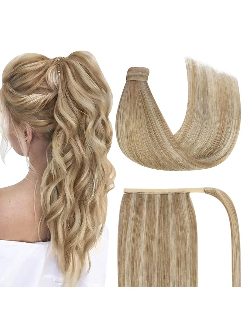 Ve Sunny Ve Sunny Ponytail Extension Human Hair Blonde Hair Extensions Ponytail Light Blonde Mix Golden Blonde Highlights Real Hair Ponytail Extension Short Ponytail Extension Highlights 80g 14inch 
