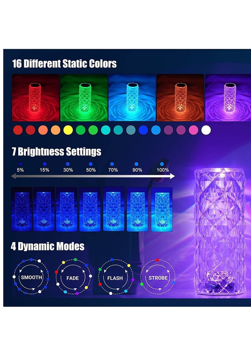 Rechargeable Rose Shadow Table Lamp,Touch and Remote Control, Colorful and Adjustable,Romantic Crystal Diamond Lamp for Valentine's Day, Birthdays, Anniversaries - Image 3