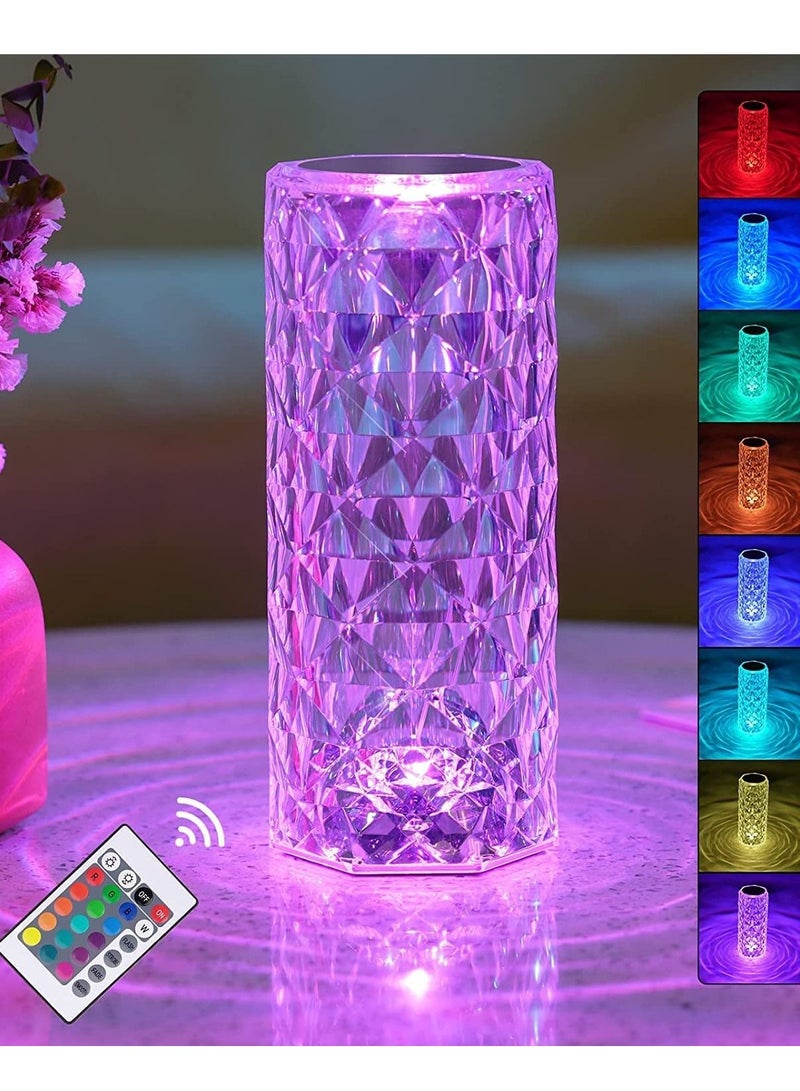 Rechargeable Rose Shadow Table Lamp,Touch and Remote Control, Colorful and Adjustable,Romantic Crystal Diamond Lamp for Valentine's Day, Birthdays, Anniversaries - Image 1