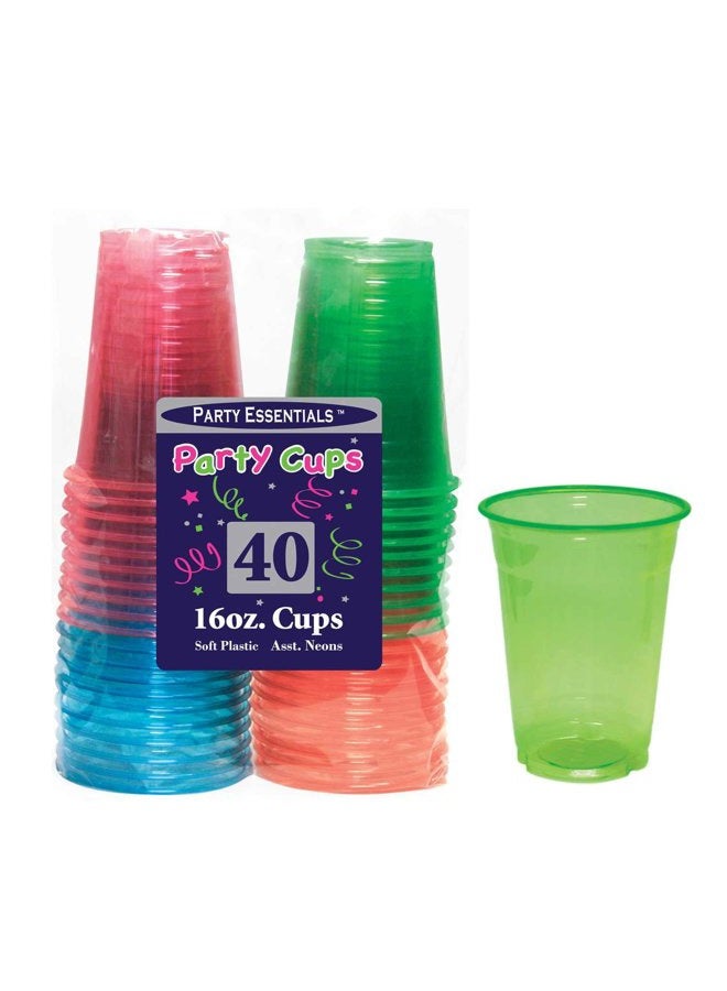 Party Essentials Soft Plastic 16-Ounce Party Cups/Pint Glasses, 40-Count, Assorted Neon - Image 2