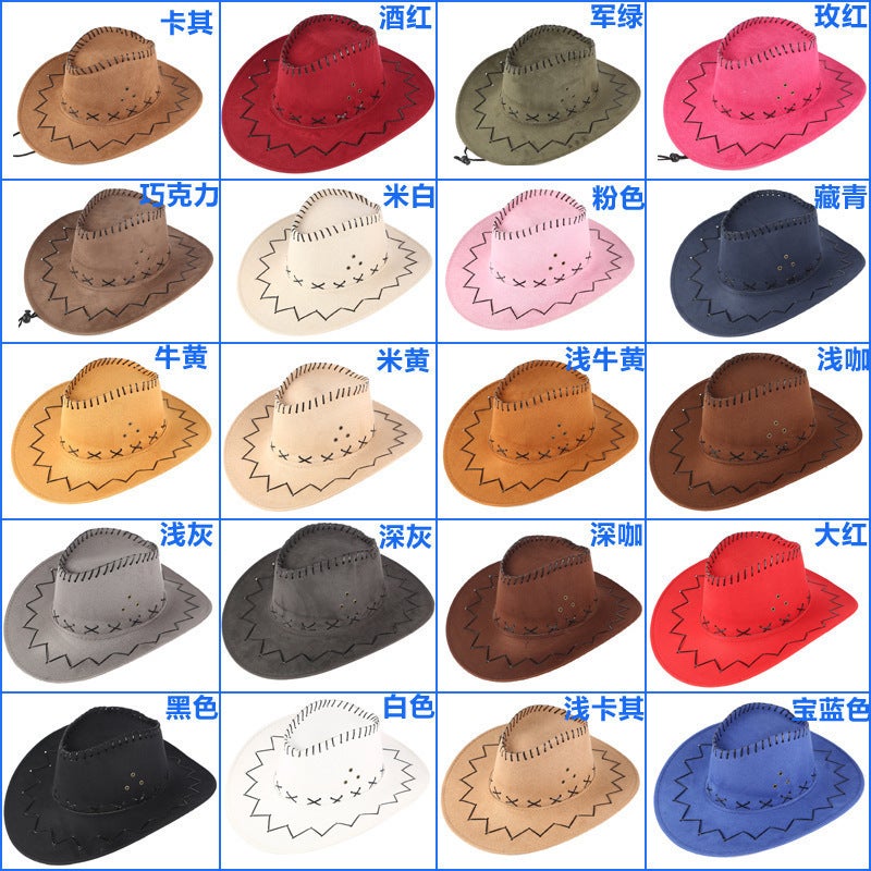 Cowboy Hat Unisex  Suede Windproof Rope Large Brim Sun Hat - Image 3