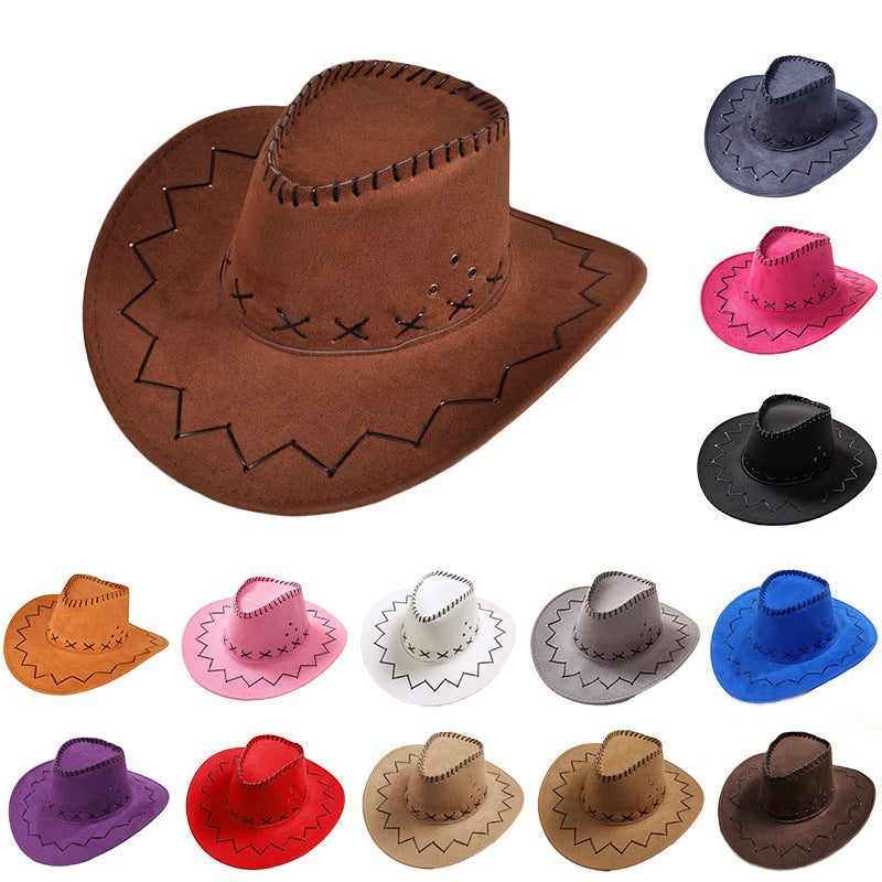 Cowboy Hat Unisex  Suede Windproof Rope Large Brim Sun Hat - Image 2