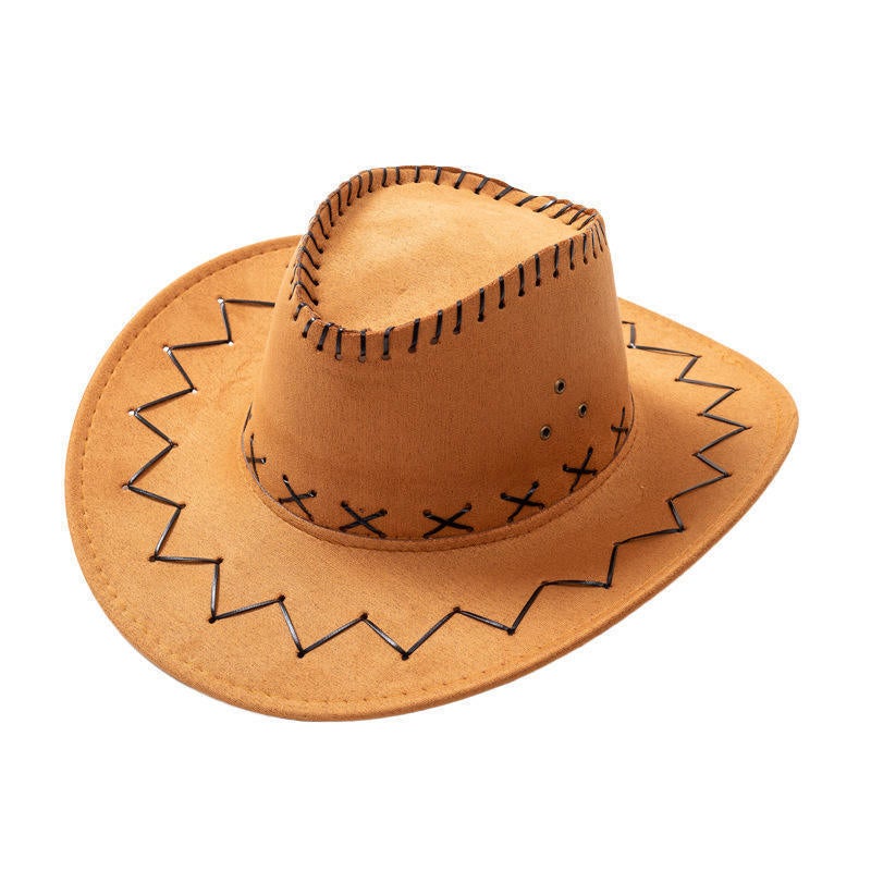 Cowboy Hat Unisex  Suede Windproof Rope Large Brim Sun Hat - Image 4