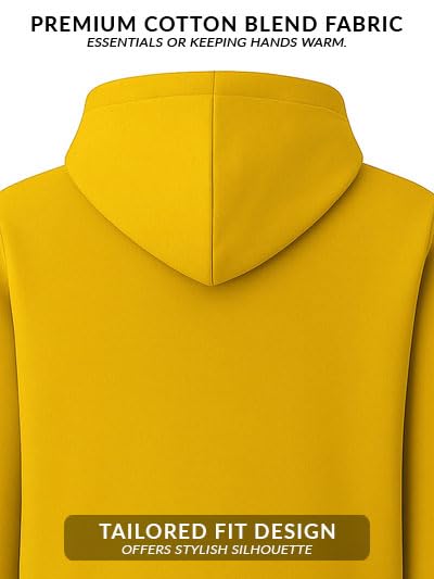 ADRO Men's Cotton Neck Hooded Sweatshirt (ZHH-24-PLN-MU_Mustard - Image 4