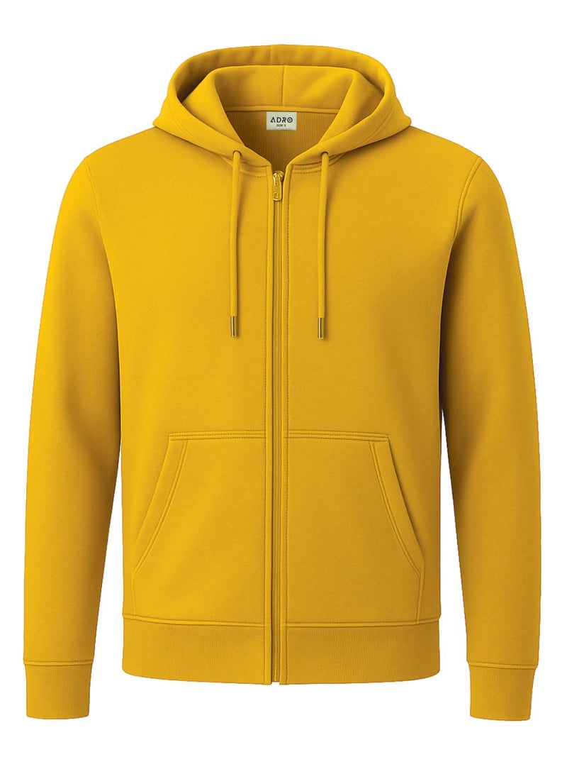 ADRO Men's Cotton Neck Hooded Sweatshirt (ZHH-24-PLN-MU_Mustard - Image 1
