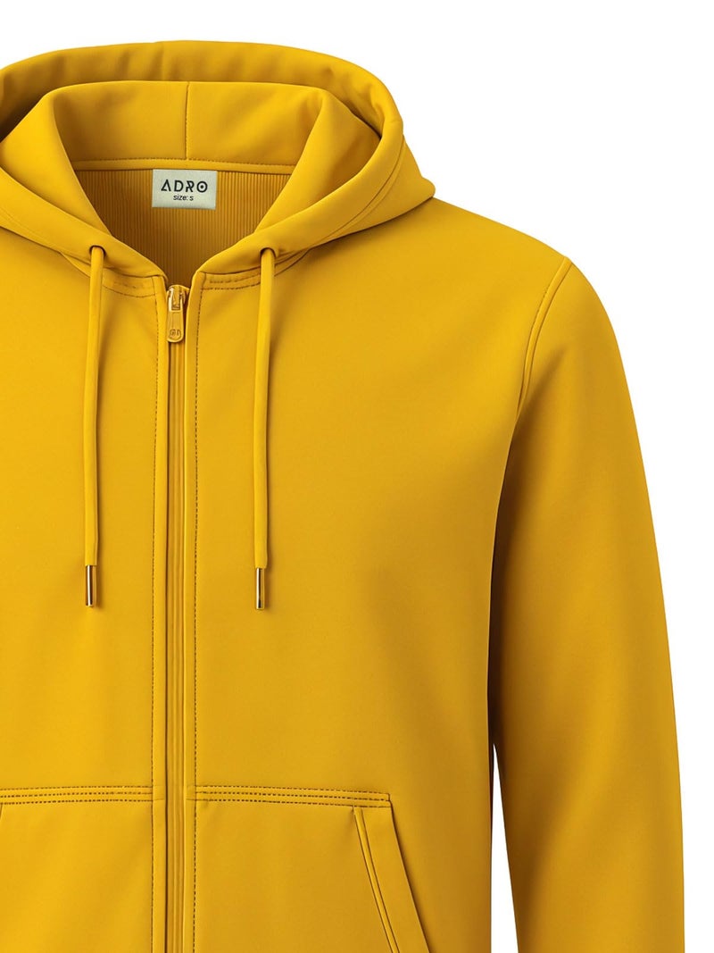 ADRO Men's Cotton Neck Hooded Sweatshirt (ZHH-24-PLN-MU_Mustard - Image 3