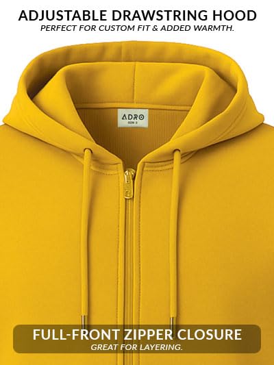 ADRO Men's Cotton Neck Hooded Sweatshirt (ZHH-24-PLN-MU_Mustard - Image 5