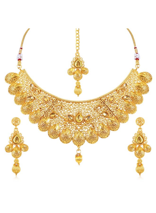 سوكهي مجموعة مجوهرات الزفاف التقليدية المطلية بالذهب من Sukkhi قلادة تشوكر للنساء (N71789GLDPM1250) - Image 1