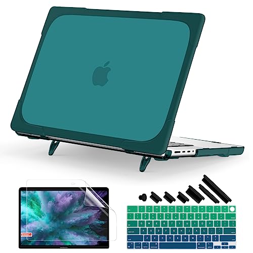 Batianda Compatible with New MacBook Pro 14 inch Case 2025 M5 2024 M4 2023 2021 Release, Heavy Duty Shockproof Protective Plastic Hard Shell with Fold Kickstand & Keyboard Cover, Deep Teal - Image 1