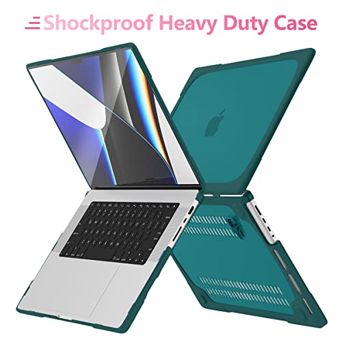 Batianda Compatible with New MacBook Pro 14 inch Case 2025 M5 2024 M4 2023 2021 Release, Heavy Duty Shockproof Protective Plastic Hard Shell with Fold Kickstand & Keyboard Cover, Deep Teal - Image 3
