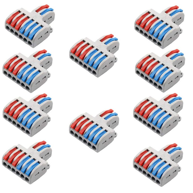tatoko 10PCS Mini Fast Wire Connector Universal Wiring Cable Connector Push-in Conductor Terminal Block Two in and Six Out - Image 1