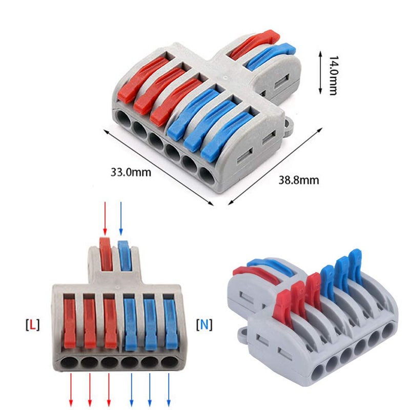 tatoko 10PCS Mini Fast Wire Connector Universal Wiring Cable Connector Push-in Conductor Terminal Block Two in and Six Out - Image 3