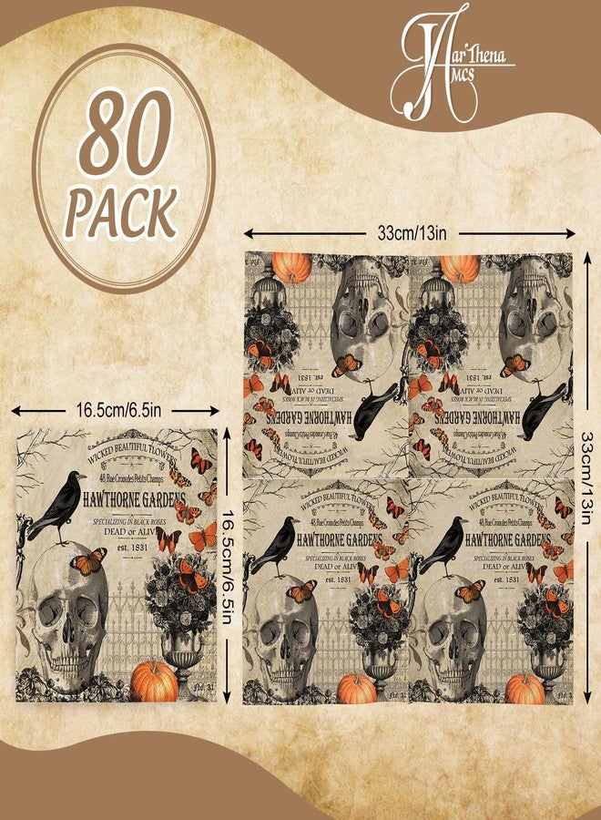 JarThenaAMCS 80Pcs Halloween Paper Napkin Vintage Skull Crow Luncheon Napkin Disposable Dessert Dinner Hand Napkin for Halloween Party Supplies - Image 2