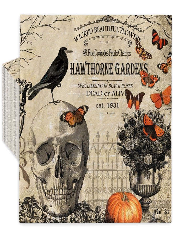 JarThenaAMCS 80Pcs Halloween Paper Napkin Vintage Skull Crow Luncheon Napkin Disposable Dessert Dinner Hand Napkin for Halloween Party Supplies - Image 1