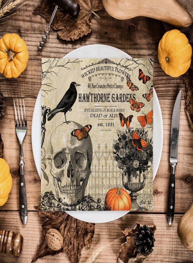 JarThenaAMCS 80Pcs Halloween Paper Napkin Vintage Skull Crow Luncheon Napkin Disposable Dessert Dinner Hand Napkin for Halloween Party Supplies - Image 5