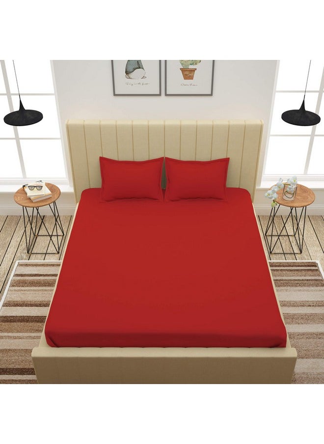 Story@Home Story@Home Bedsheet for King Size Bed | Cotton Bedsheet | Solid King Size Bed Sheet Cotton with 2 King Size Pillow Covers (270 x 270cm, Red Bedsheet) King bedsheet | Perfect for Home Decor | 300TC  - Image 3
