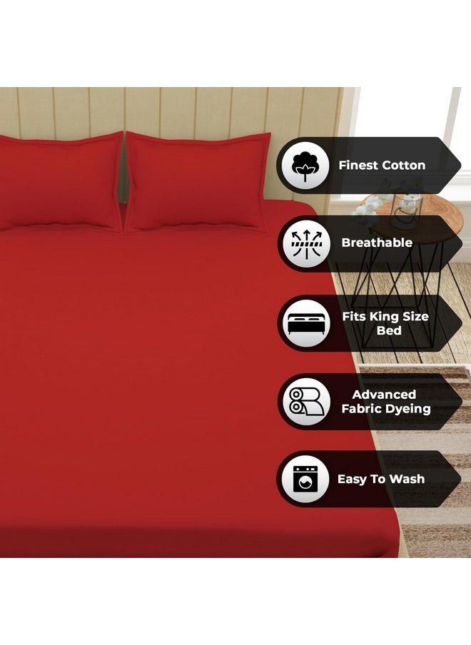 Story@Home Story@Home Bedsheet for King Size Bed | Cotton Bedsheet | Solid King Size Bed Sheet Cotton with 2 King Size Pillow Covers (270 x 270cm, Red Bedsheet) King bedsheet | Perfect for Home Decor | 300TC  - Image 4