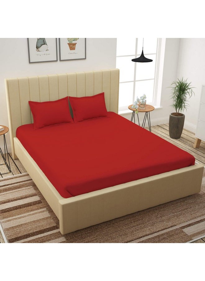 Story@Home Story@Home Bedsheet for King Size Bed | Cotton Bedsheet | Solid King Size Bed Sheet Cotton with 2 King Size Pillow Covers (270 x 270cm, Red Bedsheet) King bedsheet | Perfect for Home Decor | 300TC  - Image 1