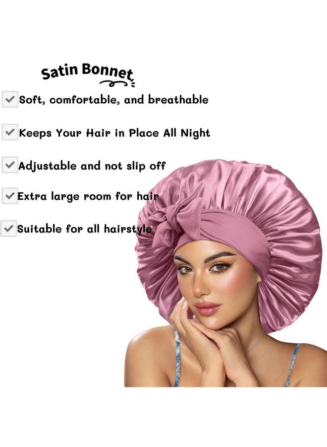 Cospack Silk Satin Hair Bonnet Cap: 4Pcs Sleeping Extra Large Bonnets Sleep With Adjustable Band For Braid Curly (Black&Rosegold&L.Blue&Hotpink) - Image 5