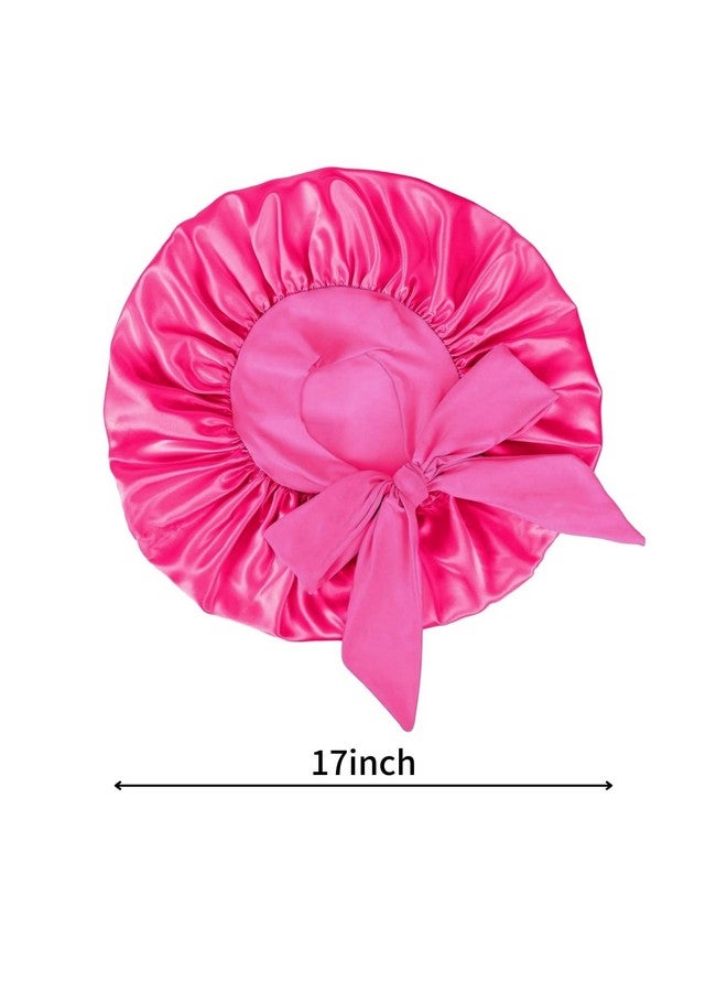 Cospack Silk Satin Hair Bonnet Cap: 4Pcs Sleeping Extra Large Bonnets Sleep With Adjustable Band For Braid Curly (Black&Rosegold&L.Blue&Hotpink) - Image 3