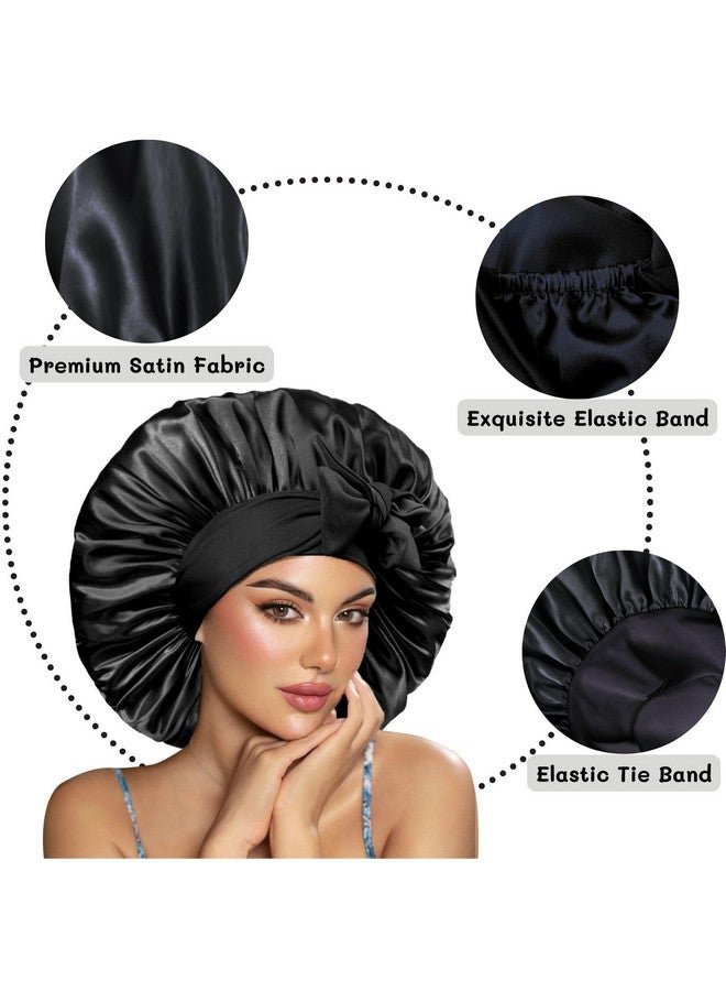 Cospack Silk Satin Hair Bonnet Cap: 4Pcs Sleeping Extra Large Bonnets Sleep With Adjustable Band For Braid Curly (Black&Rosegold&L.Blue&Hotpink) - Image 4