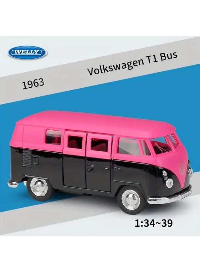 Pink Black Volkswagen T1 Bus 1963 Alloy Model Car Toy With Swing Doors - Image 1