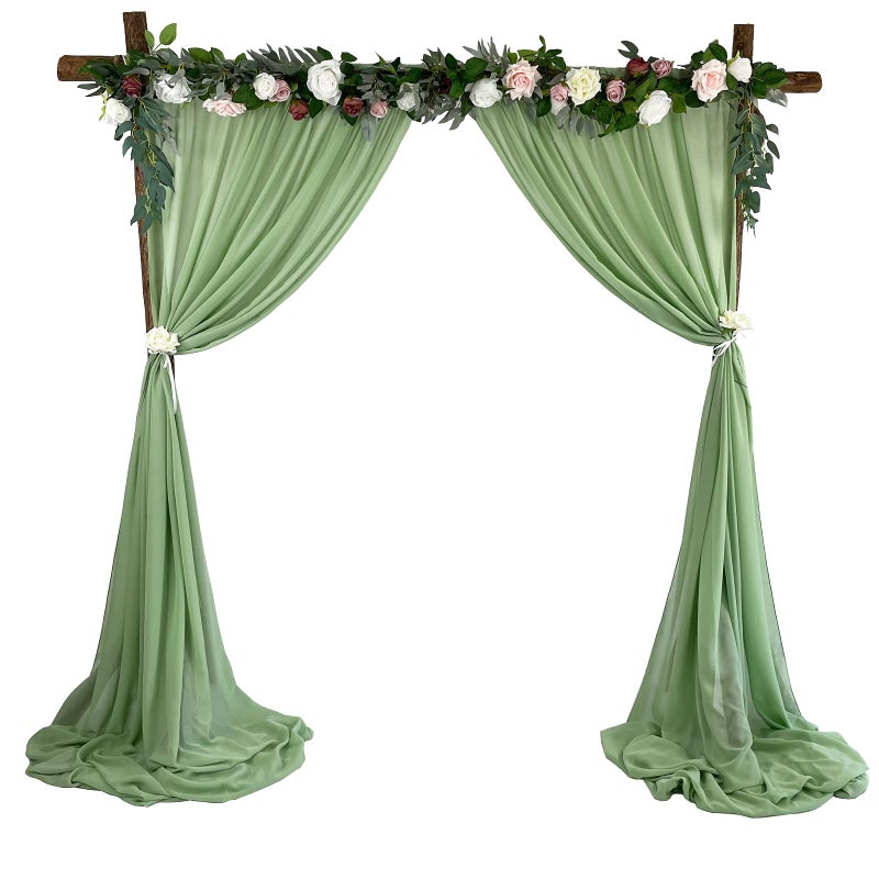 EHLDekol Sheer Chiffon Backdrop Curtains 10ft x 10ft Chiffon Fabric Drapes for Wedding Long Sheer Curtain for Living Room Arch Party Stage DecorationSage Green 120 x 120 Inch
