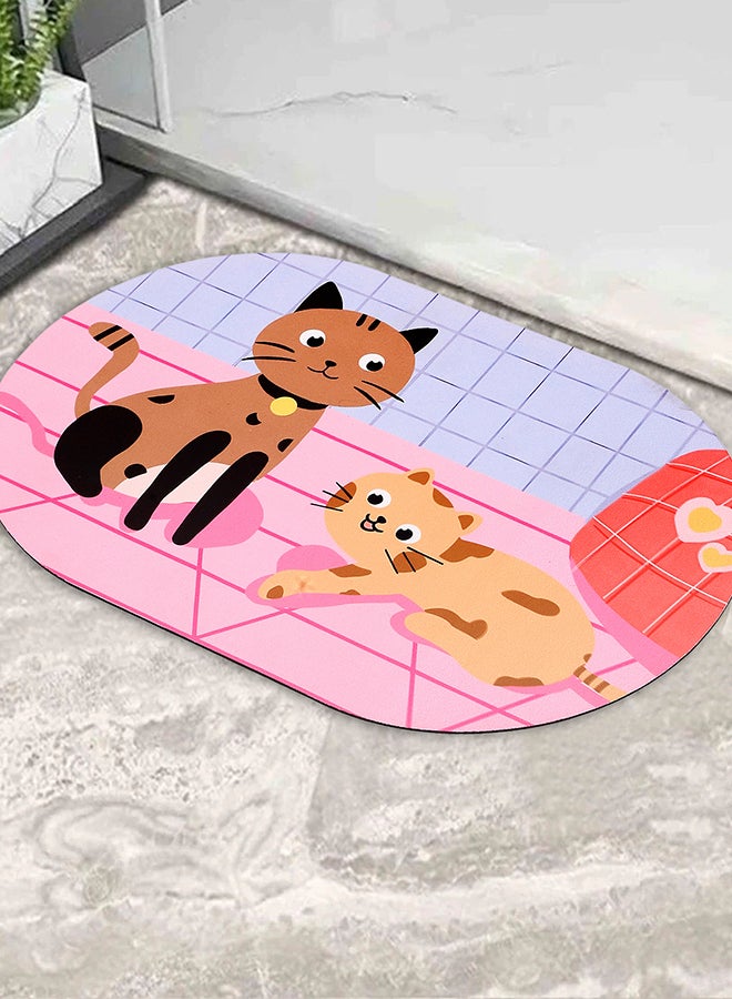 Status Contract Super Water Absorbent Soft Doormat, Quick Dry Dirt Barrier For Home, Bathroom, (38X 58Cms) (1, Cat), Silicon, Multicolor, Oval - Image 1