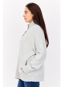 Aerie Women Mock Neck Long Sleeves Heather Sweatshirt, Grey  - Image 3