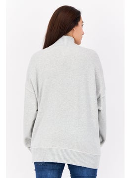 Aerie Women Mock Neck Long Sleeves Heather Sweatshirt, Grey  - Image 4