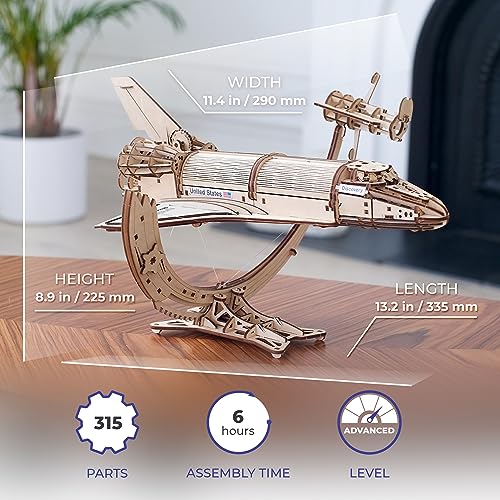 UGEARS نموذج الفضاء الخشبي لمكوك الفضاء ديسكفري من ناسا من UGEARS للبالغين - مجموعة نموذج مكوك الفضاء الميكانيكي ثلاثي الأبعاد مع ميزات مفصلة - Image 5