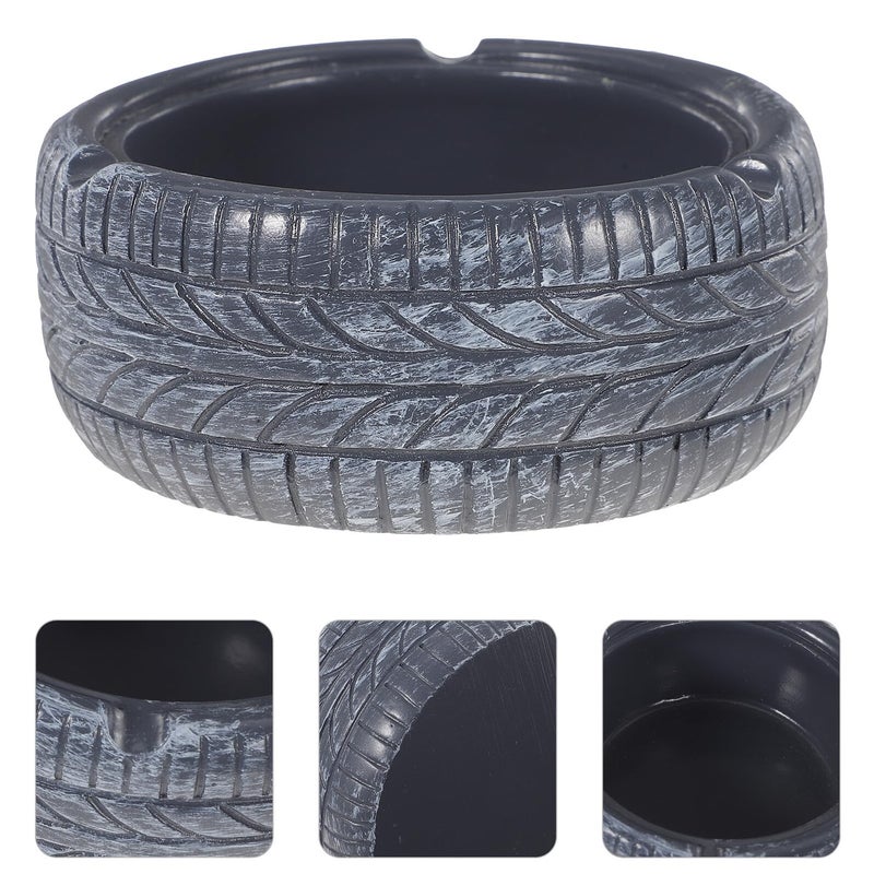 Realistic Vintage Tire Shape Resin Ashtray Black Grey Home Office Desktop Organizer - Image 4