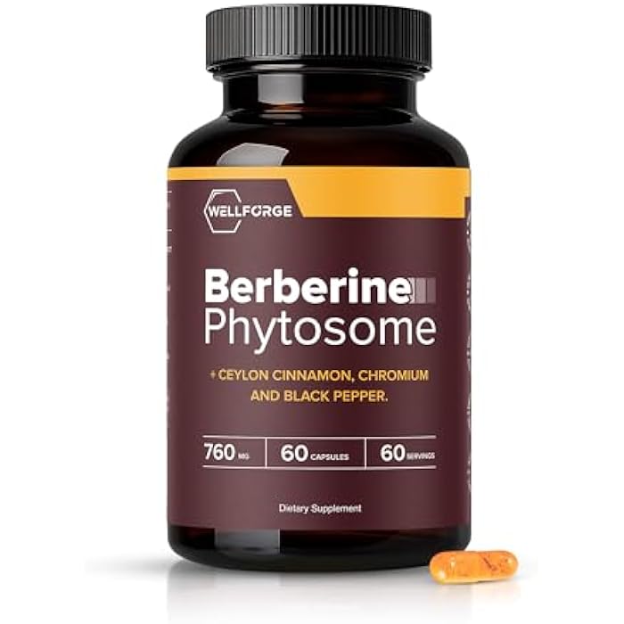 Berberine Phytosome 550mg, 60 Capsules - with Ceylon Cinnamon (200mg), Chromium (200mcg) & Black Pepper Extract (10mg) - Image 1