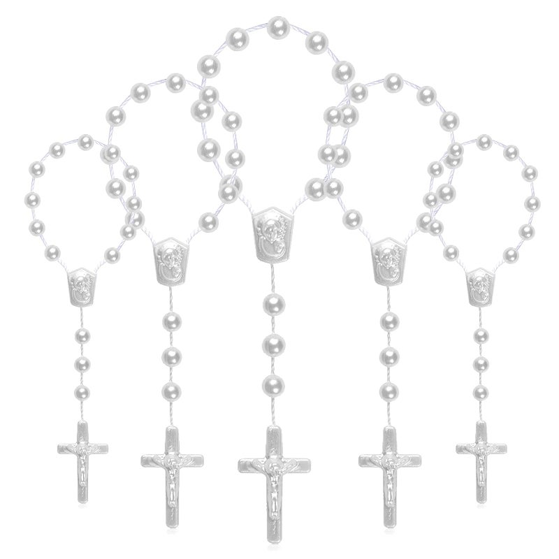 24 Pieces Baptism Rosary Acrylic Rosary Beads Mini Rosaries with Angel for The First Communion Baptism Party Favors White