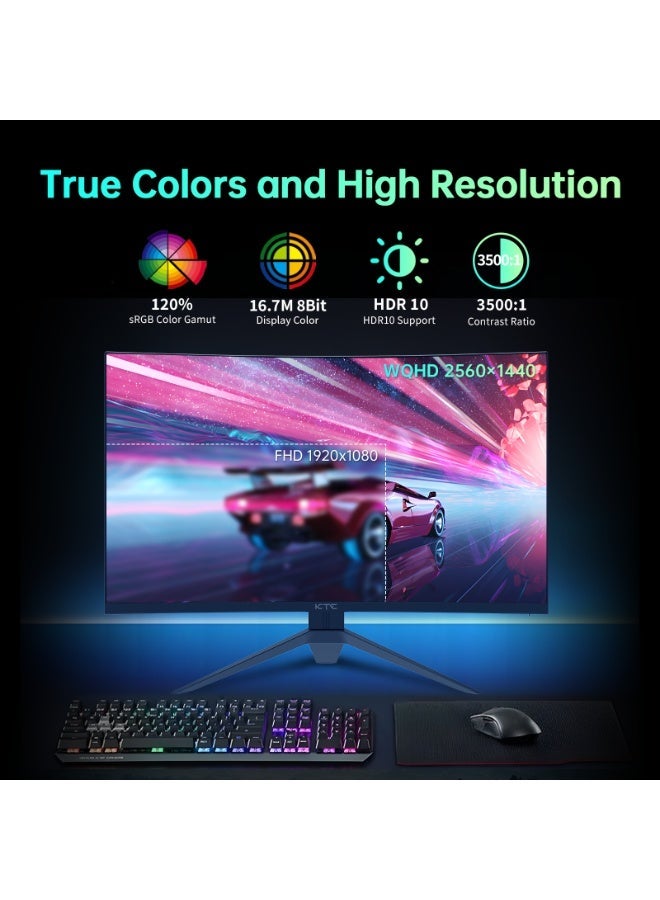 شاشة ألعاب KTC منحنية مقاس 32 بوصة، معدل تحديث 180 هرتز، QHD (2560x1440 بكسل) 1 مللي ثانية MPRT، شاشة كمبيوتر 2K، شاشة 1500R HVA، FreeSync Premium، HDR، 120% sRGB، DisplayPort/HDMI/USB، دعم Vesa، شاشة كمبيوتر للاعبين - Image 4