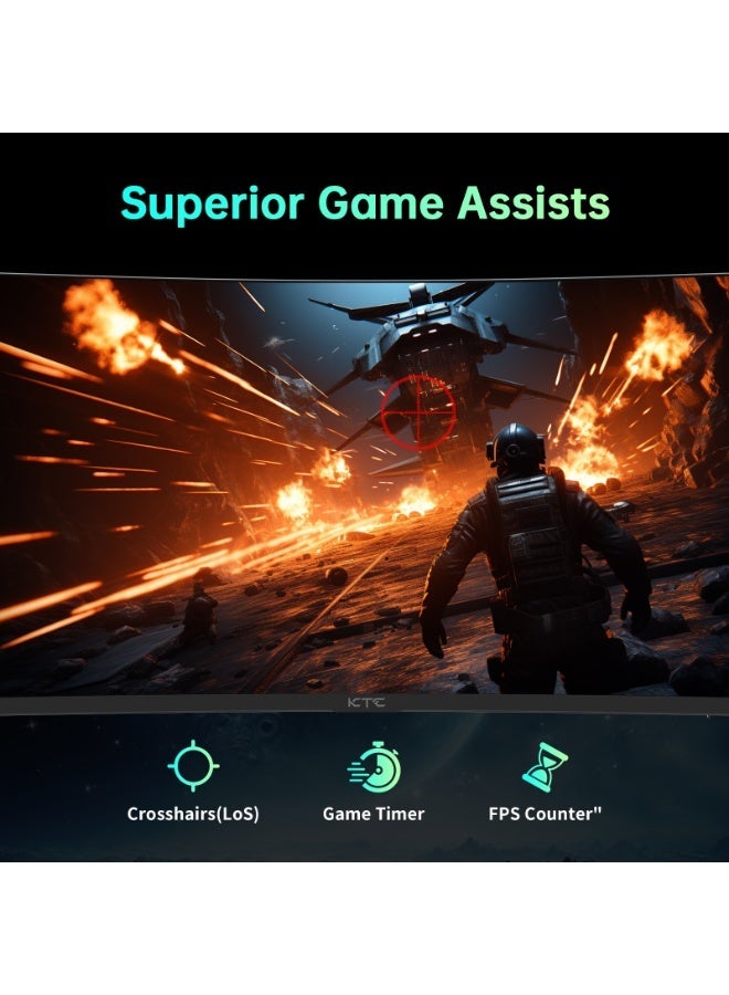 شاشة ألعاب KTC منحنية مقاس 32 بوصة، معدل تحديث 180 هرتز، QHD (2560x1440 بكسل) 1 مللي ثانية MPRT، شاشة كمبيوتر 2K، شاشة 1500R HVA، FreeSync Premium، HDR، 120% sRGB، DisplayPort/HDMI/USB، دعم Vesa، شاشة كمبيوتر للاعبين - Image 5