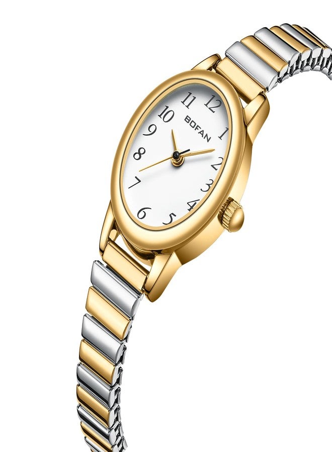 BOFAN Small Gold Watches for Women Easy Read Ladies Quartz Wrist Watch with Stainless Steel Expansion Band,Waterproof., Gold Silver, 6.10in-6.89in, Modern/Elegant - Image 2