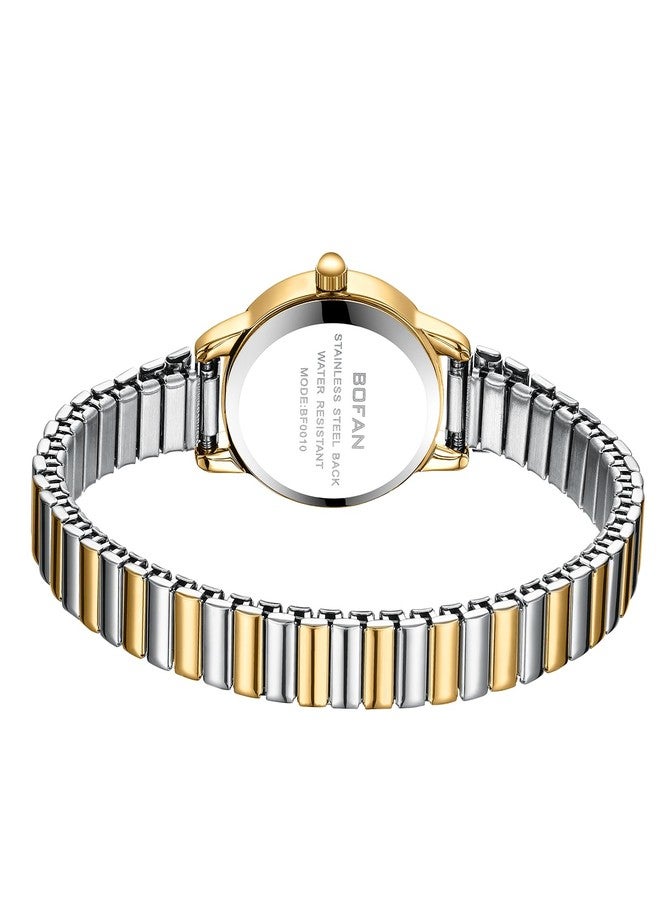 BOFAN Small Gold Watches for Women Easy Read Ladies Quartz Wrist Watch with Stainless Steel Expansion Band,Waterproof., Gold Silver, 6.10in-6.89in, Modern/Elegant - Image 3