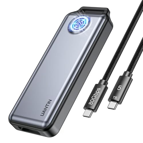 UANTIN M2 NVMe SSD Enclosure 80Gbps Zinc Alloy Case with Cooling Fan Silicone Sleeve Compatible with Thunderbolt 54USB4 Support 2280 M KeyMB Key SSDs Includes 80Gbps USBC Cable - Image 1