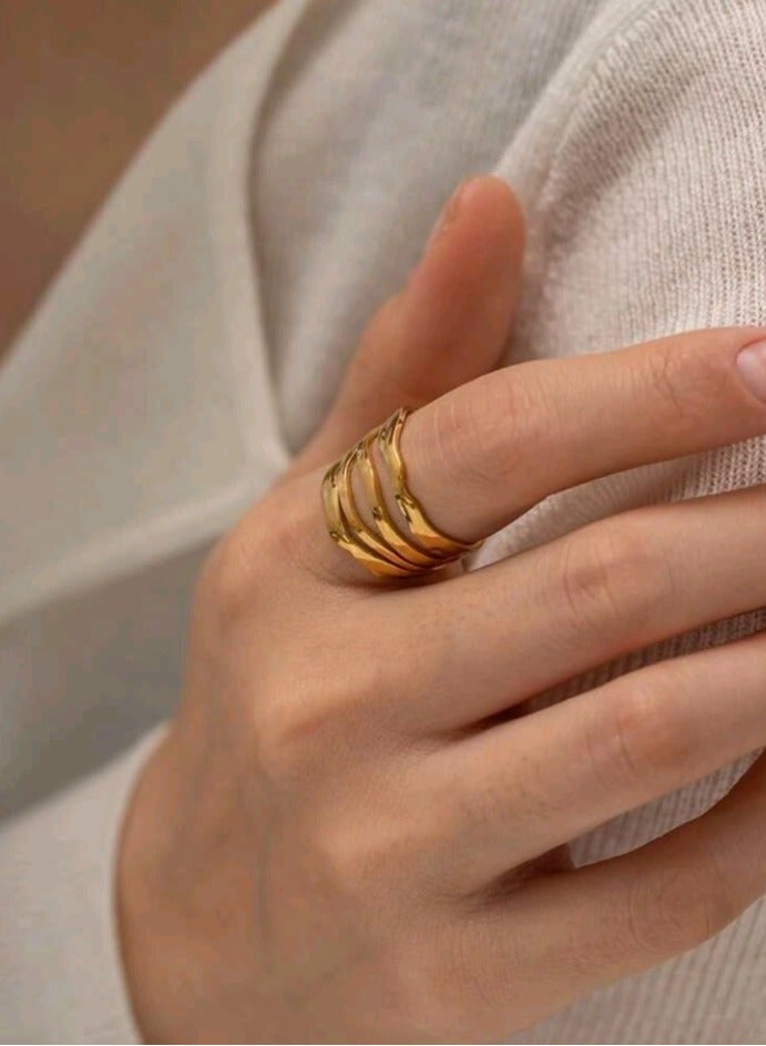 Attractives Trendy Stainless Steel Gold Plated Ring For Women One Size - Image 2